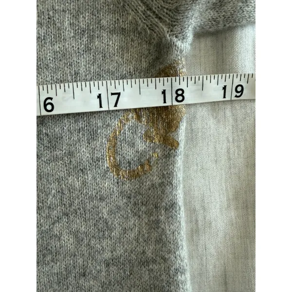 Brodie Cashmere Sweater Womens Medium Grey Foil Leopard Animal Print Crewneck - Image 9