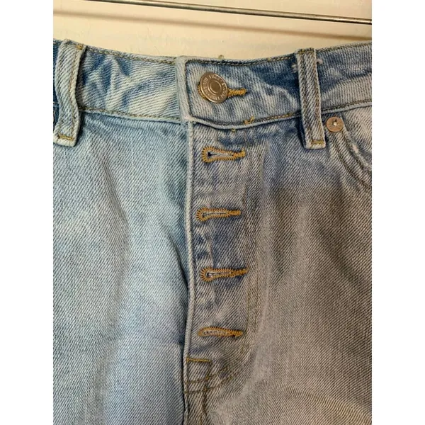 We the Free | Light Wash Distressed Button-Up Denim Mini Skirt Size 30 - Image 3