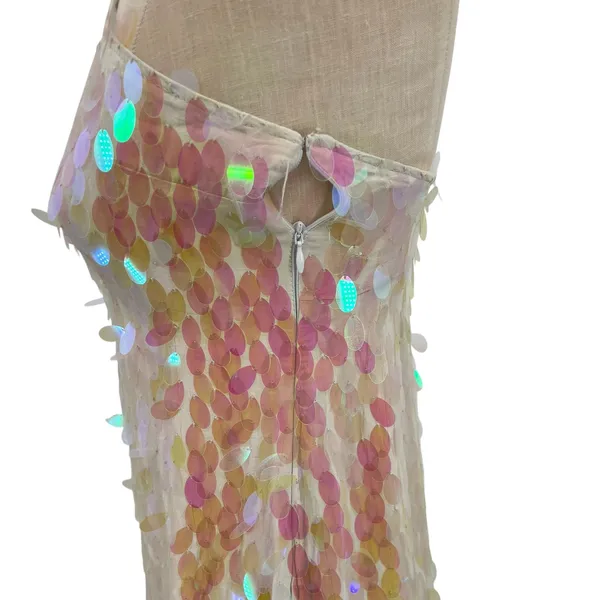 Free People Mermaid‎ Mini Dress Sequin Iridescent Cream White Pink Size 2 - Image 7