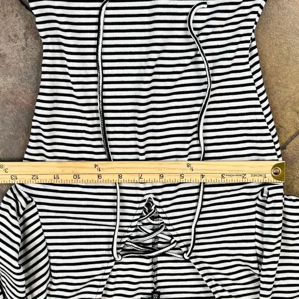 Who What Wear Black White Striped Lace Up Neck Long Sleeve Bodysuit XS - Image 6