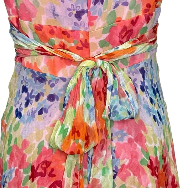 Talbots Silk Floral Sleeveless Midi Dress Pink Multicolor y2k Size 10 - Image 8