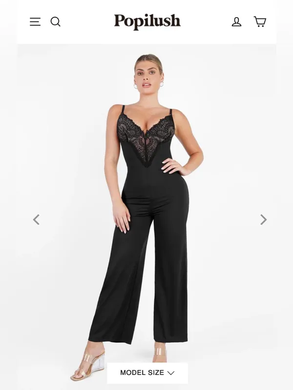 NWT Popilush Shapewear Lace Deep V-Neck Sculpting Wide Leg Jumpsuit sz L - Image 8