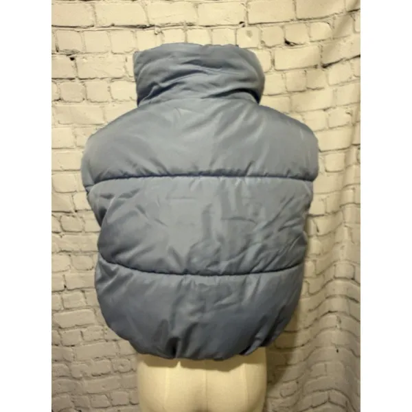 NWT New Look Puffer Crop Vest Light Blue pockets Size Medium - Image 4