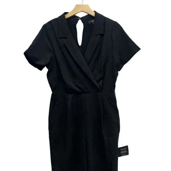 Lulus Sensible Sensation Black Tie-Front Short Sleeve Jumpsuit size Medium - Image 2