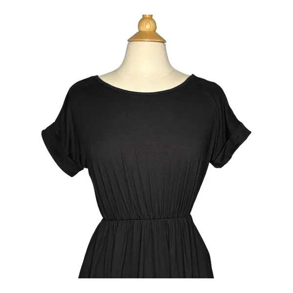 Entro Midi Dress Womens Small Black Open‎ Tie Back Short Sleeve Pockets 6164 - Image 10