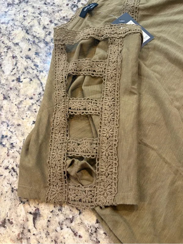 Verve Ami Olive Green Crochet Trim Short Sleeve Top - Image 4