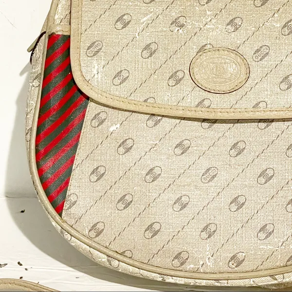 Gucci‎ Vintage Cream Diagonal Stripe Red Trim Mini Shoulder Crossbody Bag - Image 2