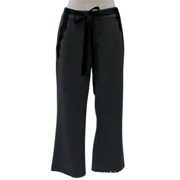 Cache Black Lace Satin Self Belt Gray Bi Stretch Crop Pant New $118 NWT Size 8 - Image 7