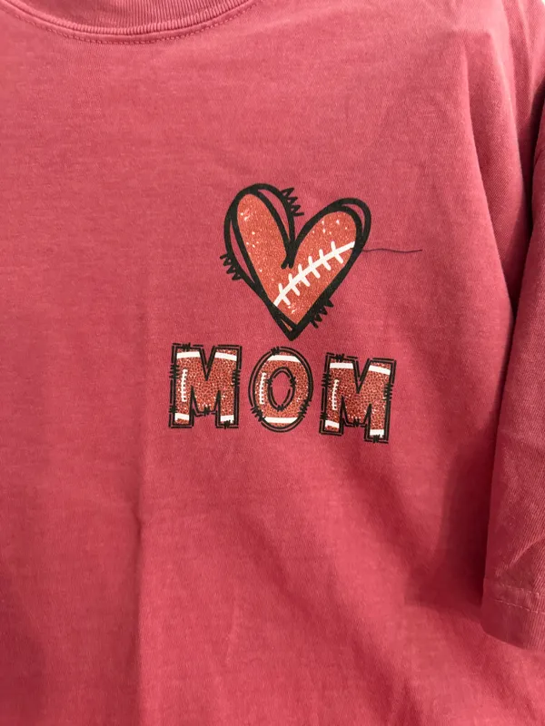 Comfort Colors Red MOM Heart Football Graphic Tee - Image 2