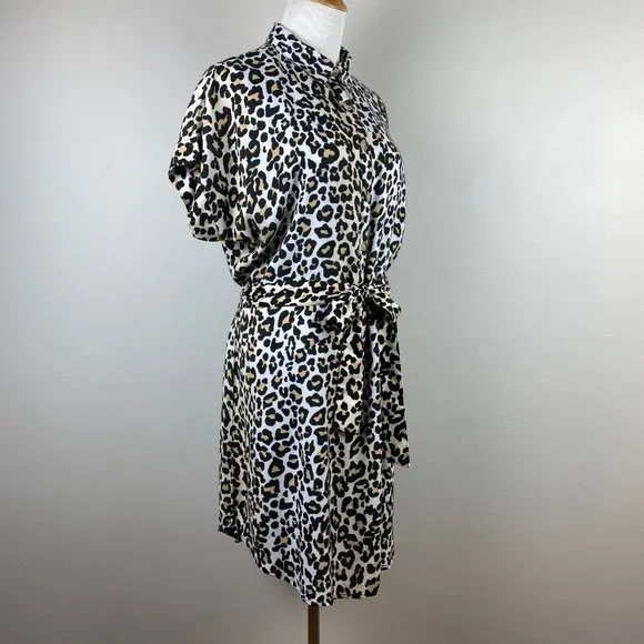 Style Envy Mini Dress XL‎ Leopard Animal Print Beige Black Belted Button - Image 4