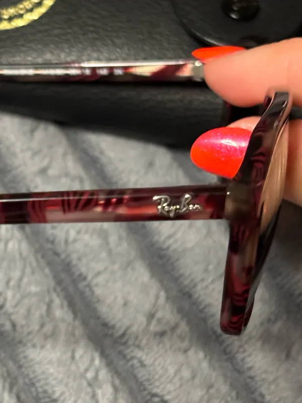 Ray-Ban Burgundy Tortoise Frame Sunglasses with Dark Red Lenses - Image 2