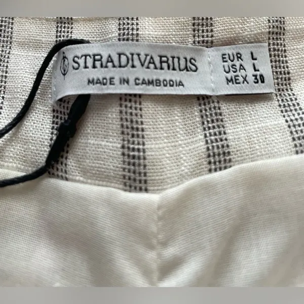 NWT Stradivarius Linen Look Wrap Detail Rustic Stripe Mini Skort Skirt‎ Large - Image 6