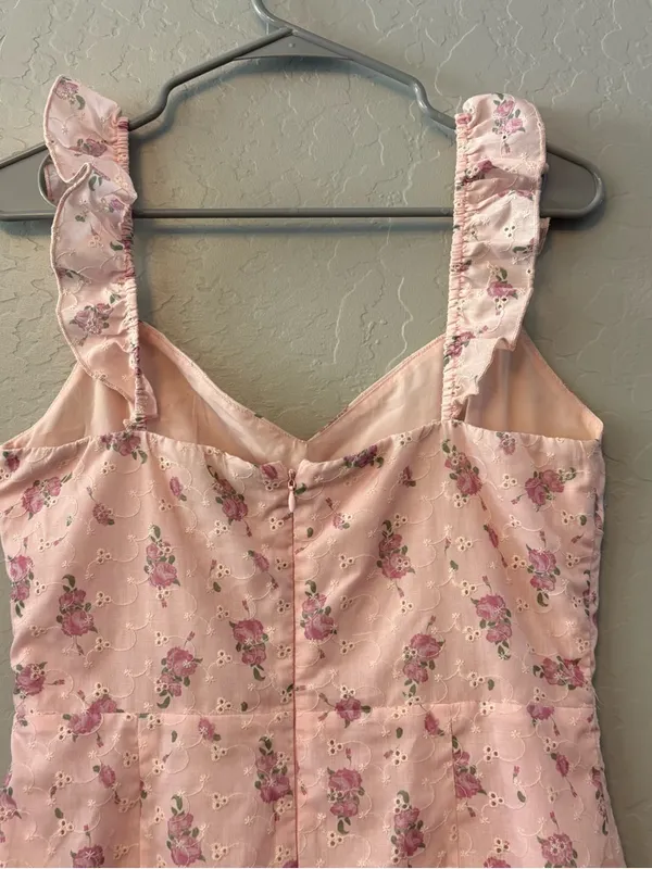 Princess Polly light pink floral eyelet sleeveless ruffle strap sundress size 6 - Image 10