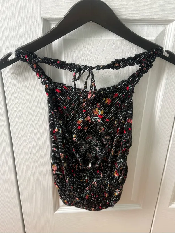 Free People Sun’s Out Halter Crop Top in Black Floral - Image 3