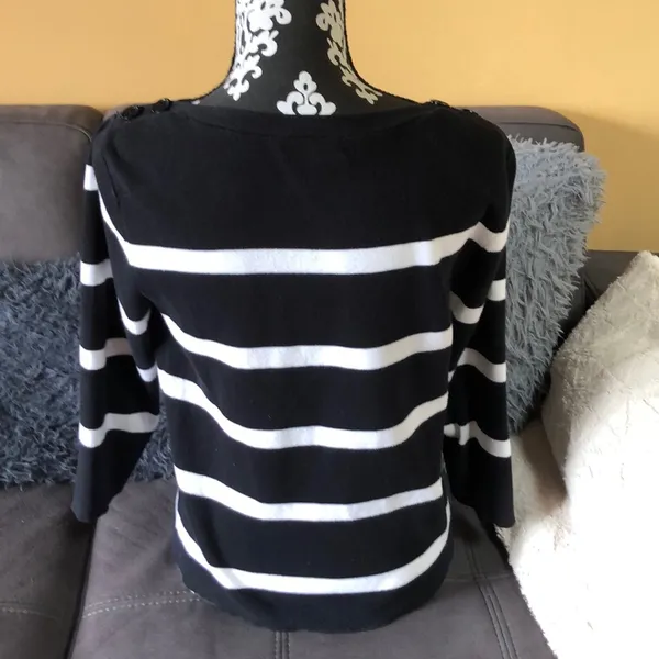LAUREN JEANS Blue & White 3/4 Sleeve Top Size M - Image 5