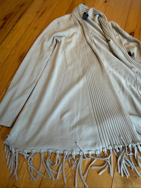 São Paulo Light Cream Open-Front Fringe Cardigan Sweater Size 4 - C69-035 - Image 5