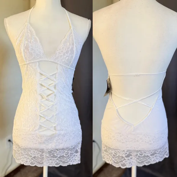 Frederick's of Hollywood Seduction Lace Halter Chemise Women Medium White NWT - Image 2