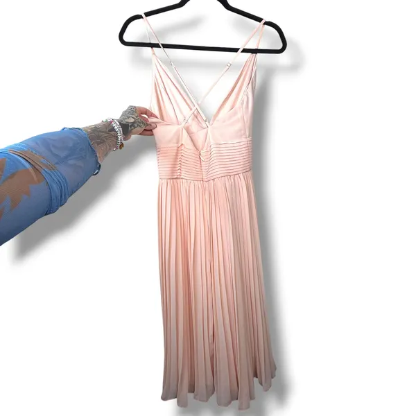 Lulus Love Me To The Moon Light Pink Pleated Criss-Cross Open Back Midi Dress XS - Image 7