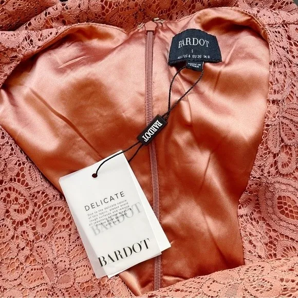 NWT Bardot Isla Dress Sz Small Copper Rose Lace Ruched Long Sleeve Mini Cocktail - Image 10