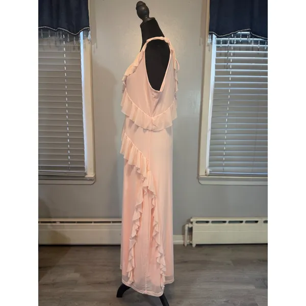 Glamorous Pink Ruffle Maxi Dress Sheer Layer Romantic Cottagecore Boho - Image 2