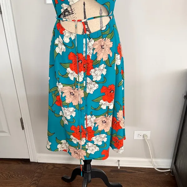 Lulus Teal Floral Wrap Midi Dress Size M - Image 6