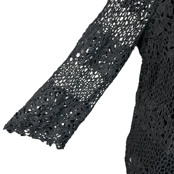 Alfred Dunner X-Large Top Floral Crochet Overlay 3/4 Flare Sleeves Stretch Black - Image 3