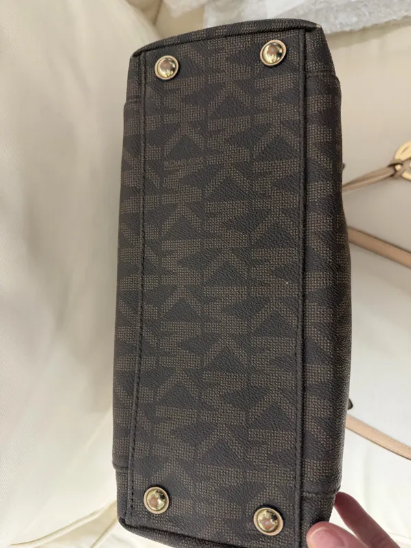 Michael Kors Brown MK Monogram Tote with Beige Handles - Image 6
