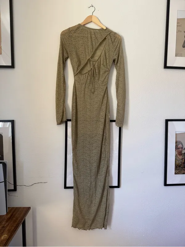 House of CB Giovanna Taupe Tie-Front Cutout Long Sleeve Maxi Dress - Image 4
