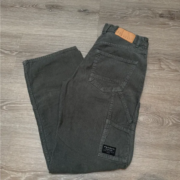 Pacsun Dark Forest Green Corduroy Carpenter Cargo Pants - Image 6