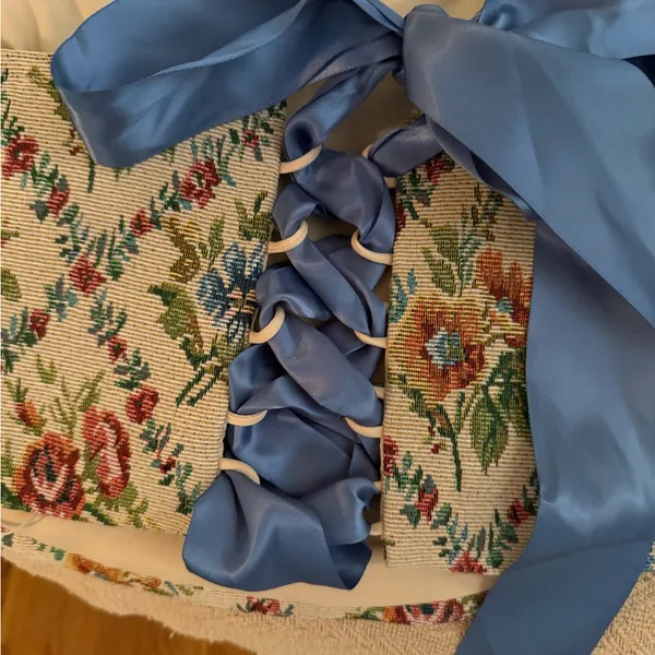 Altar'd State Floral Strapless Crop Top with Blue Bow - Image 5