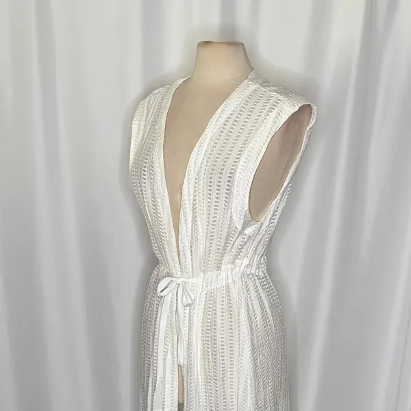 Anthropologie LILKA Eyelet White Cloud Swim Cover Up Maxi Dress Duster Medium - Image 8