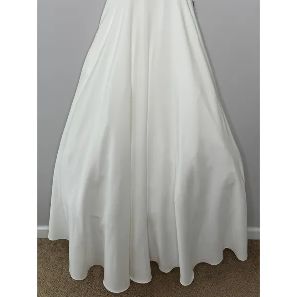 IEENA for Mac Duggal A-Line V-Neck Ball‎ Gown 4 White Bridal Wedding Minimalist - Image 6