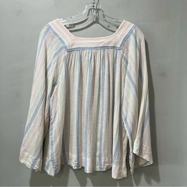 Gap Linen Square-Neck Top Womens Small White 3/4 Sleeve Beachy Flowy Stripe‎ - Image 6