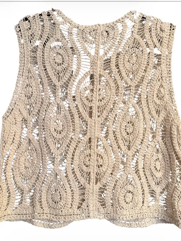 Liv Los Angeles Crochet Button-Front Sleeveless Vest- Cream Size Large NWT - Image 2