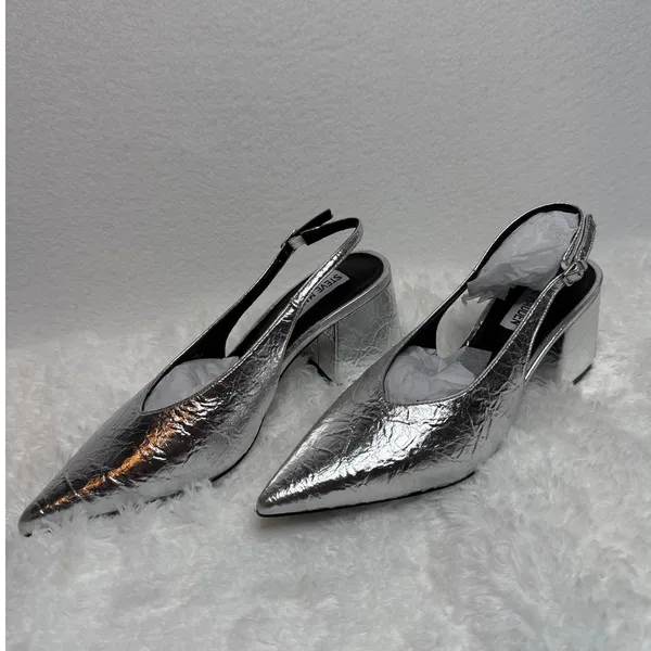NWT Steve Madden Faryn Slingback Pumps silver size 6.5 - Image 9