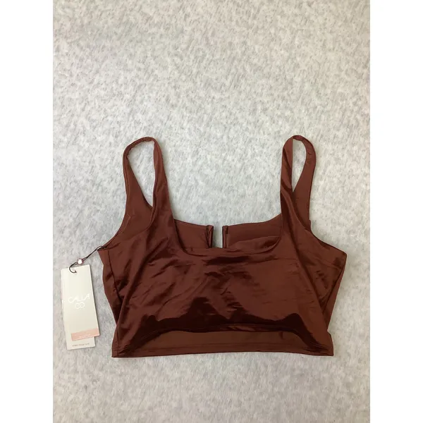 CALIA Ubar Longline Bikini Top Red Brown Shine Ruched U-Bar Medium Support M NEW - Image 3