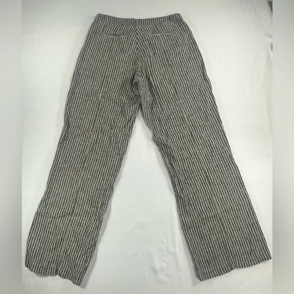 Sundance Linen Blend Pants Womens 2 Beige Black Striped Wide Leg Trousers - Image 2