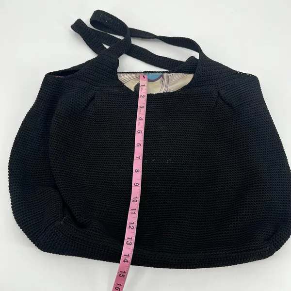 The Sak black crochet shoulder bag woven waffle knit fun interior outer zipper - Image 3