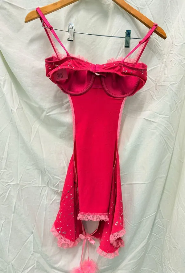 Victoria's Secret Vintage Sexy Little Things Pink Sequin‎ Lingerie Apron Cutouts - Image 4