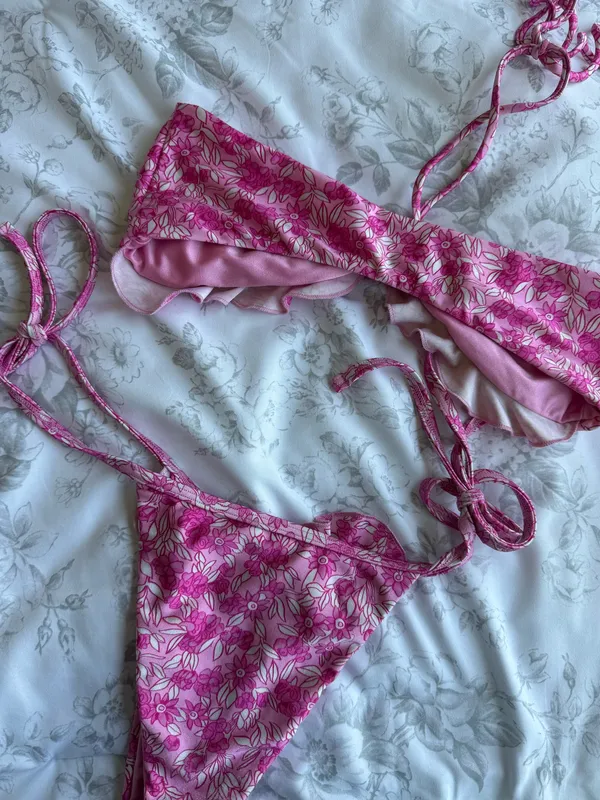 Frankies Bikinis Set Pink Floral Bikini - Image 4