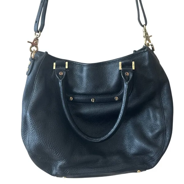 Tory Burch Amanda Slouchy Hobo Black Pebbled Leather‎ Gold Logo - Image 3