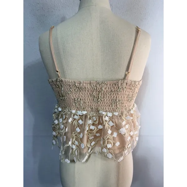 Altar'd State Camisole Floral Embroidered Peplum Women's XS Cream Natural New - Image 7