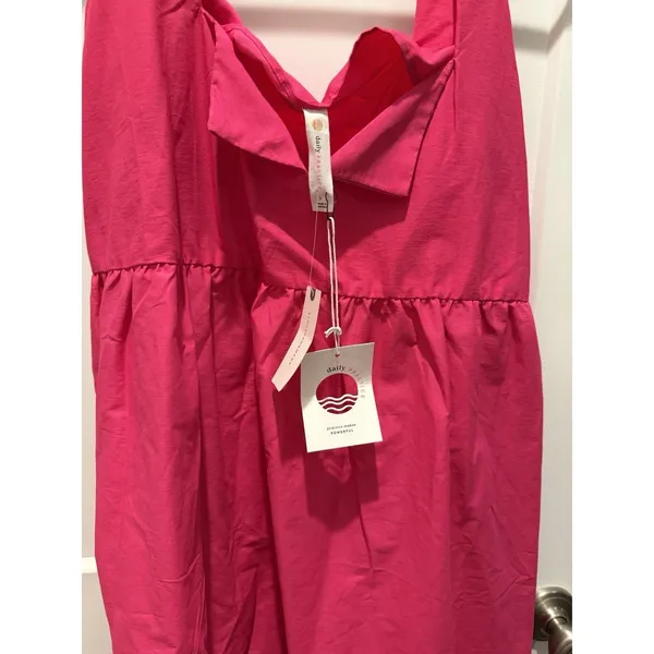 Daily Practice Anthropologie Women Mini Dress Magenta Hot Pink L Split Neck $98 - Image 4