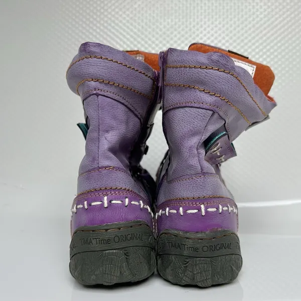 TMA Eyes Leather Lined Ankle Boots Womens EU 38 US 7.5 Purple Zip & Lace Up Snow - Image 4