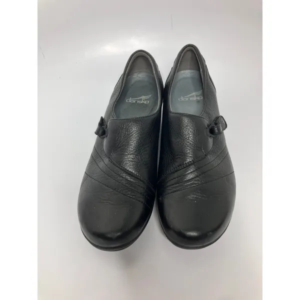Dansko Loafers Womens 39 Black Good Leather Pleated Strap Comfort Wedge Shoes - Image 2