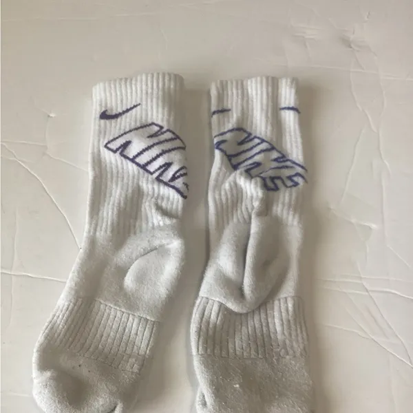 Nike White mix matched Purple and Blue Athletic Crew Socks size small - Image 2