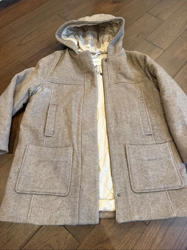 Banana Republic Melton Hooded Jacket - Taupe Herringbone Medium Petite - C42-020 - Image 4