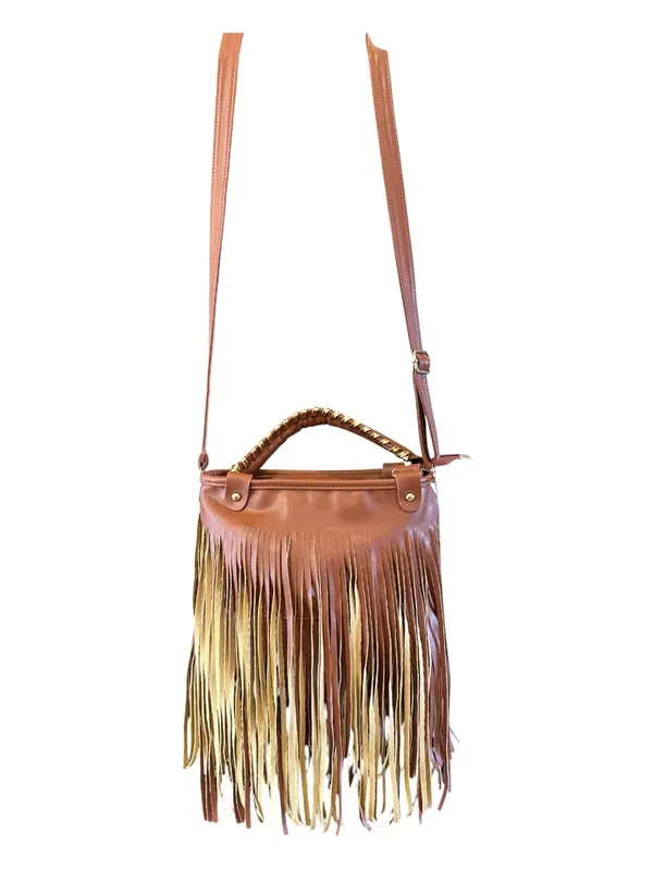 Brown and Gold Fringe Crossbody Bag - Stylish Women’s Shoulder Bag - Image 2