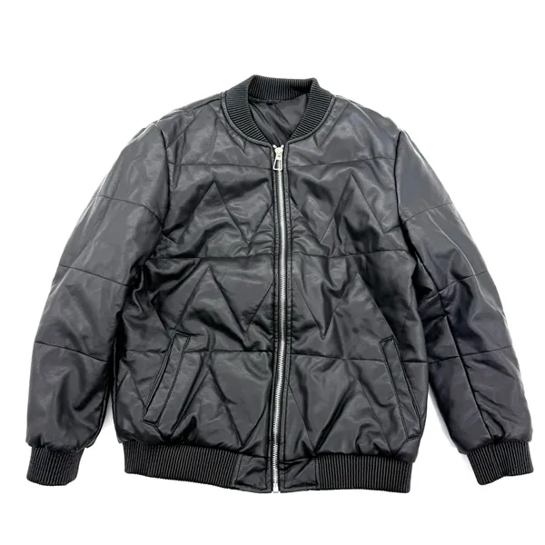 Faux Leather Bomber Jacket Quilted Coat Puffer Jacket Padded Jacket Winter Lined Black Size M - Image 2
