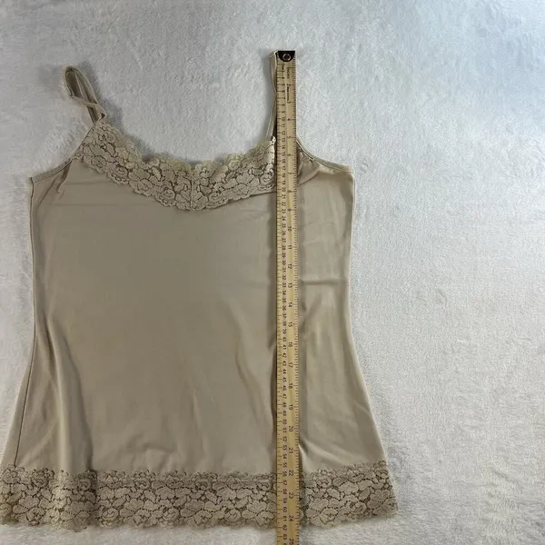 Cato Y2K Vintage Sz M Beige Cami Tank Top Lace Neck Bottom Trim Boho‎ Whimsy Coquette - Image 10